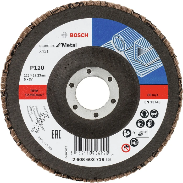 Bosch Professional X431 Standard for Metal Fächerschleifscheibe gerade K120, 125x22.23mm, 1 Stück