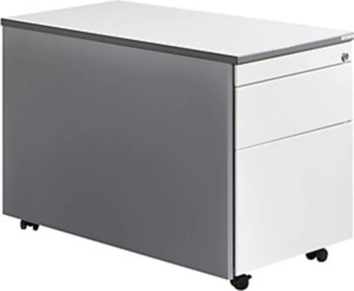 mauser Rollcontainer line, 1x Utensilienauszug, 1x Materialschublade, 1x Hängeregistratur, weißaluminium/reinweiß
