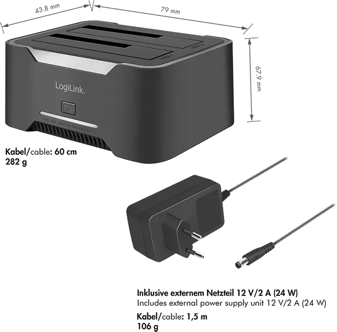 LogiLink Dual Dockingstation, 2.5"/3.5", USB-C 3.0
