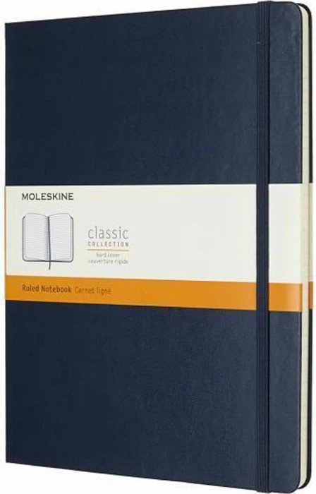 Moleskine Klassik Notizbuch, 190x250mm, liniert, fester Einband X-Large, saphirblau, 192 Blatt