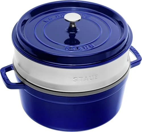 Zwilling Staub Cocotte Schmortopf rund mit Dämpfeinsatz 26cm 5.2l dunkelblau