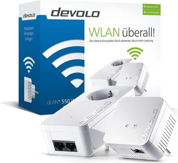 devolo dLAN 550 WiFi Network Kit, Powerline/WLAN-Access Point und Powerline-Adapter Set, 2er-Bundle