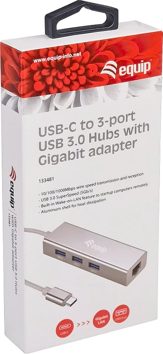 Equip 3-Port-USB-Hub mit Gigabit Adapter, USB-C 3.0 [Stecker]