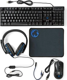 Nedis 5in1 Gaming Combo Kit, Tastatur, Headset, Maus und Mousepad, USB, US