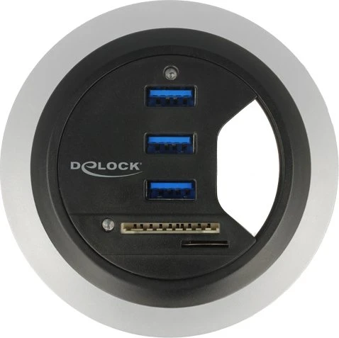 DeLOCK Tisch-Hub, 3x USB-A 3.0, Cardreader, USB-A 3.0 [Stecker]
