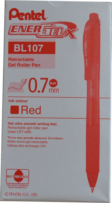 Pentel EnerGel X BL107 0.7mm/0.35mm Gelroller rot/transparent, 12er-Pack