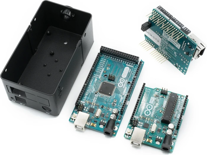 KKSB Aluminiumgehäuse für Arduino Mega Rev3 (inkl. Arduino Shield)/Uno Rev3 (inkl. Arduino Shield), schwarz
