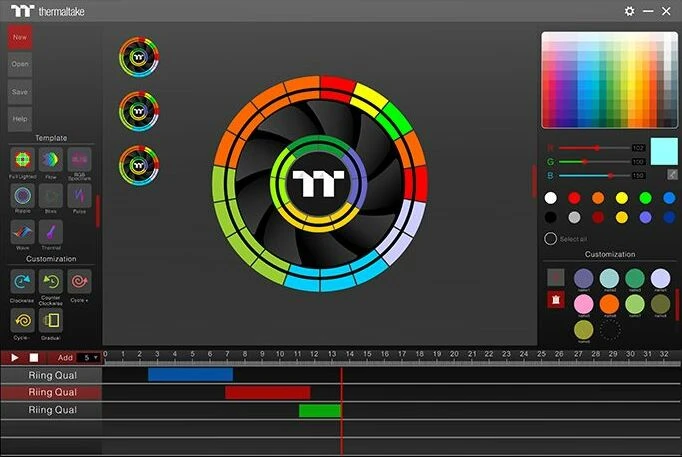 Thermaltake Riing Quad 14 RGB Radiator Fan TT Premium Edition schwarz, LED-Steuerung, 140mm, 3er-Pack