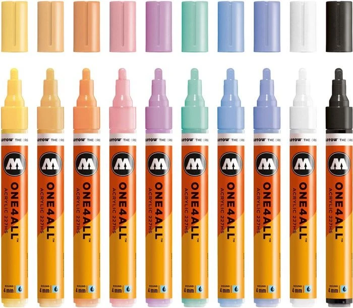 Molotow ONE4ALL 227HS 4mm Acrylmarker Pastel-Set sortiert, 10er-Set, Etui
