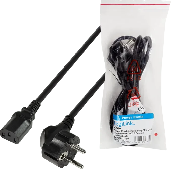 LogiLink Netzkabel, Schuko auf C13 Stecker, schwarz, 1.8m