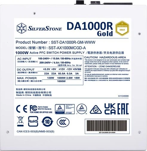 SilverStone Decathlon Gold Series DA1000R GM (12V-2x6) weiß 1000W, ATX 3.0