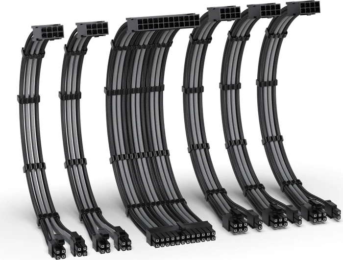 EZDIY-FAB Cable Extension Kit, 1x 24-Pin, 2x 4/8-Pin ATX, 3x 8-Pin PCIe, 16AWG, schwarz/grau