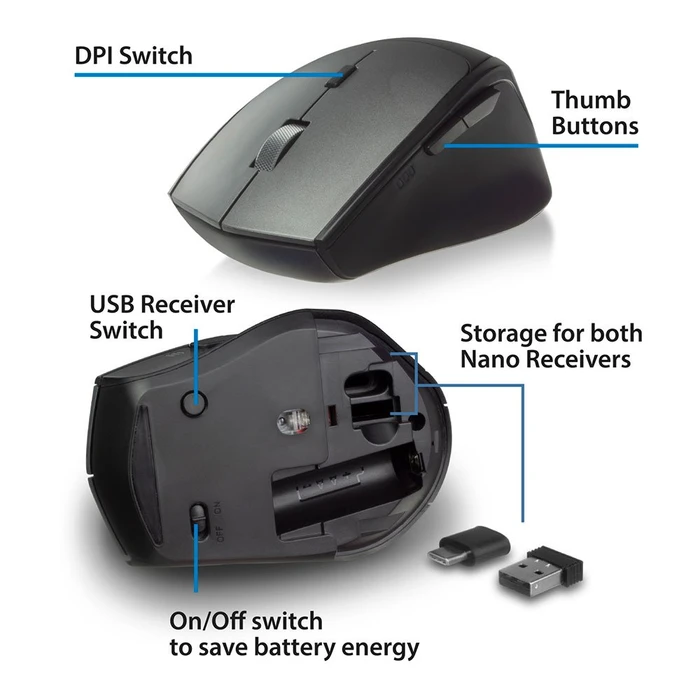 Ewent Dual-Connect Wireless Mouse grau/schwarz, USB