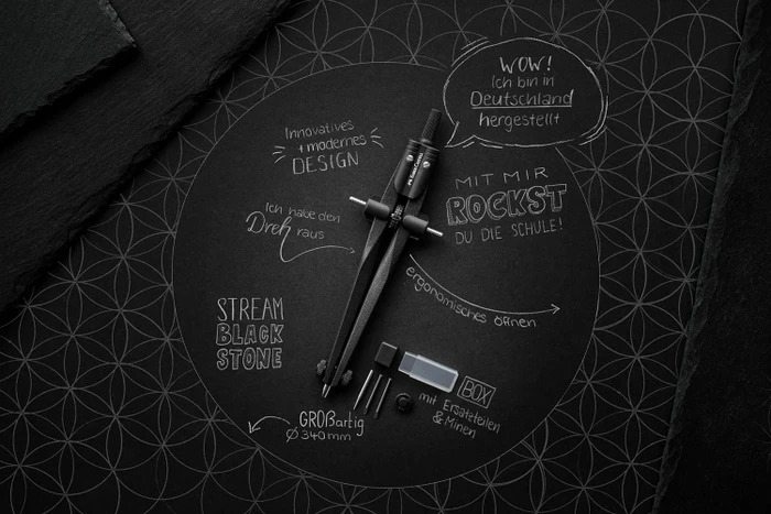 Faber-Castell Stream 2024 Schnellverstellzirkel, farbig sortiert, Klarsichtetui