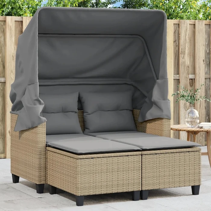 vidaXL Gartensofa 2-Sitzer mit Dach und Hockern