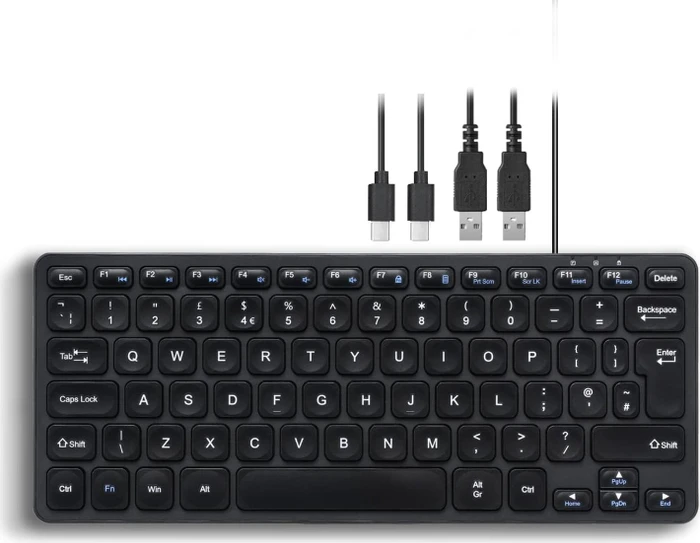 Perixx Periboard-416 Mini Keyboard, schwarz, LEDs weiß, USB & USB-C, UK