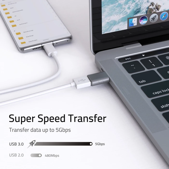 Syntech USB-Adapter, USB 3.0, 5Gb/s, USB-A 3.0 [Buchse] auf USB-C 3.0 [Stecker], Space Gray, 2er-Pack