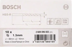 Bosch Professional HSS-R Spiralbohrer, 1.3x16x38mm, 10 Stück