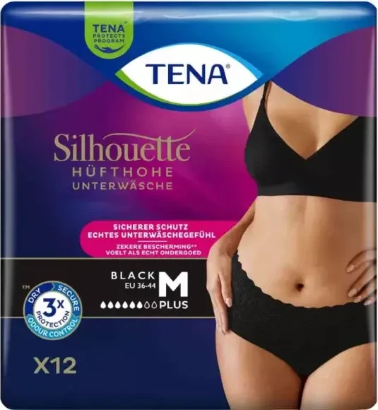 Tena Silhouette Noir Pants Plus Schutzhose Größe M, 10 Stück
