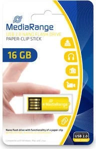 MediaRange USB Nano-Speicherstick mit Büroklammerfunktion 16GB gelb, USB-A, USB 2.0