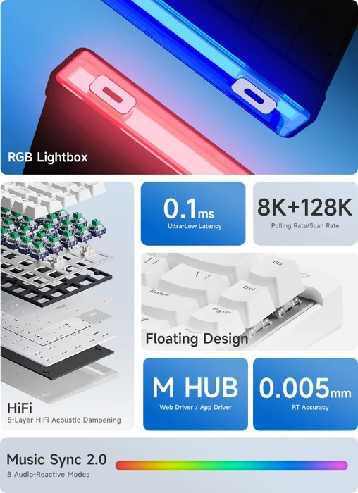 Mchose Ace 68 Air HE Ultra Esports Keyboard, Aurora Black, LEDs RGB, Mount Tai Magnetic Switch GT, USB, US