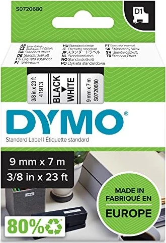 Dymo D1 Beschriftungsband, 9mm, schwarz/weiß