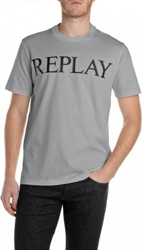 Replay Logo-Fotoprint T-Shirt kurzarm lead grey (Herren)