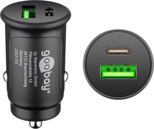 Wentronic Goobay Dual-USB Auto Schnellladegerät USB-C PD (Power Delivery) schwarz