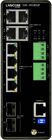 Lancom IGS-3510 Industrial Railmount 2.5G Managed Switch, 8x RJ-45, 2x SFP+, 360W PoE++