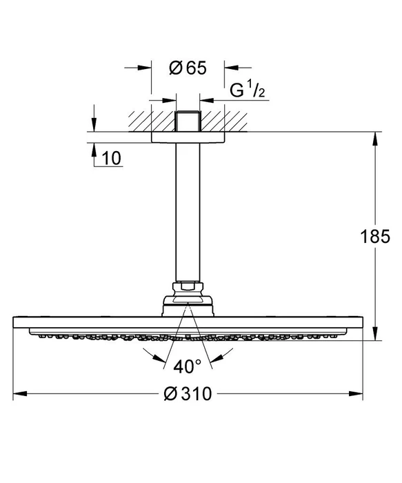 Grohe Rainshower Cosmopolitan 310 Kopfbrause Deckenauslass EcoJoy hard graphite