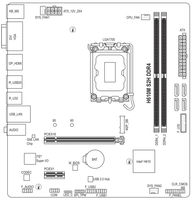 GIGABYTE H610M S2H DDR4 (Rev. 1.0) (Intel 1700)
