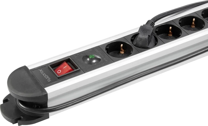 Sygonix Steckdosenleiste mit Schalter und Überspannungsschutz, 10-fach, mit 2x USB, 1.5m, schwarz/silber