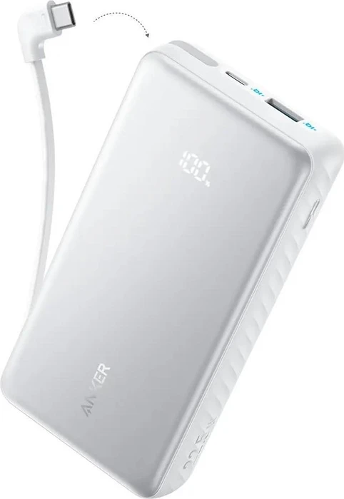 Anker Zolo Power Bank (20K, 22.5W, Built-In USB-C Cable) weiß/grau
