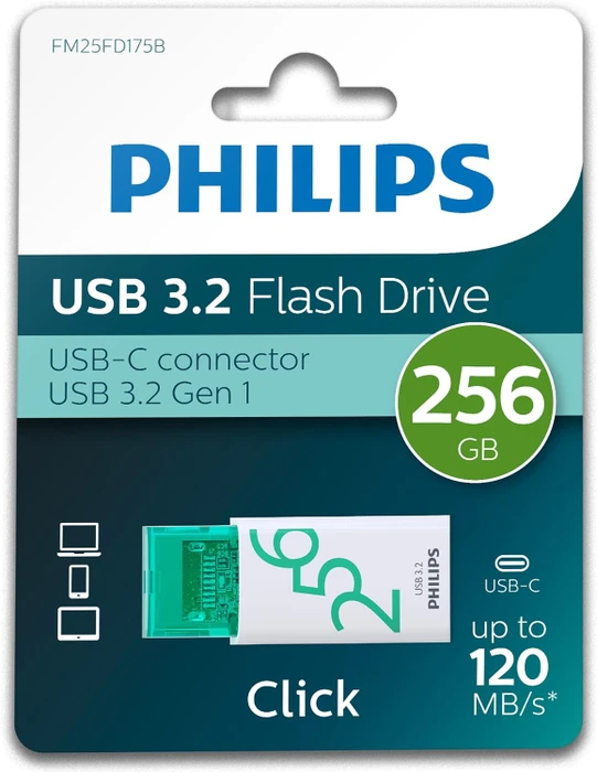 Philips Flash Drive Click Edition 256GB weiß/grün, USB-C, USB 3.2 Gen 1×1