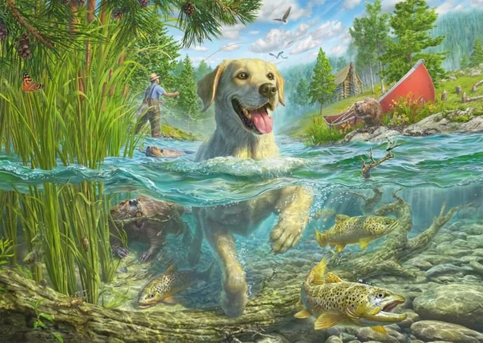 Schmidt Spiele Hundeliebe - gelber Labrador auf Fischjagd