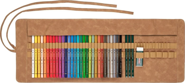 Faber-Castell Polychromos Buntstift sortiert, Stifterolle mit Zubehör, 34er-Set