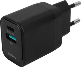 Deltaco USB Wall Charger USB-A/USB-C 22.5W schwarz