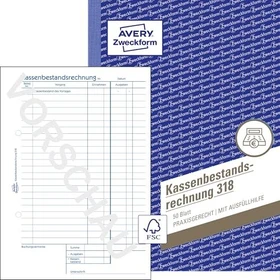 Avery-Zweckform Kassenbestandsrechnung, A5, 50 Blatt