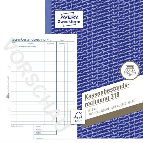 Avery-Zweckform Kassenbestandsrechnung, A5, 50 Blatt