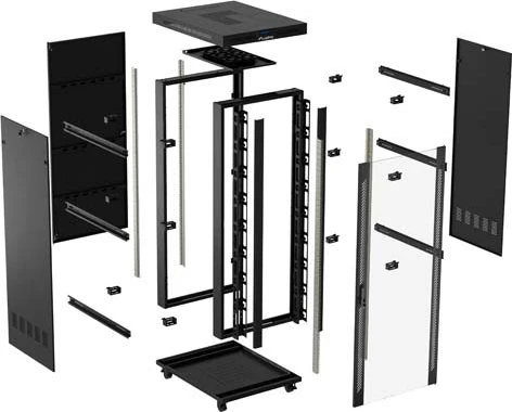 Lanberg 19" Rackschrank 15HE, LCD, freistehend, Flat Pack, V2, Glastür, IP20, RAL 9004, 1000mm tief