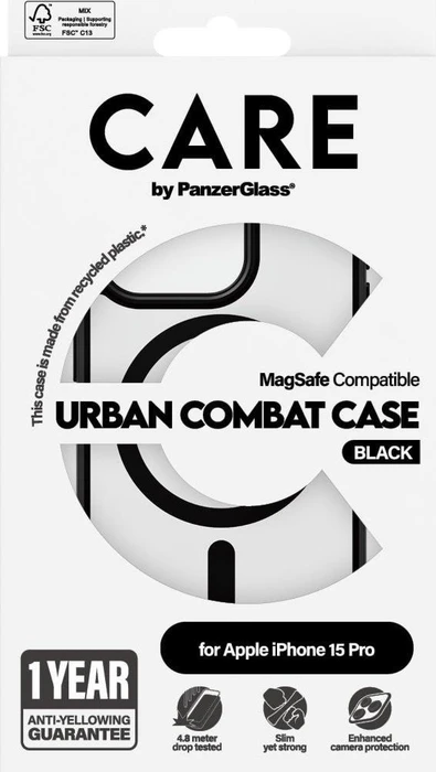 PanzerGlass Care Flagship Case Urban Combat Black Frame MagSafe für Apple iPhone 15 Pro schwarz