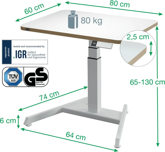 Leitz Ergo Compact Workstation Pro elektrisch höhenverstellbarer Sitz-Steh-Schreibtisch 80x60cm weiß/weiß