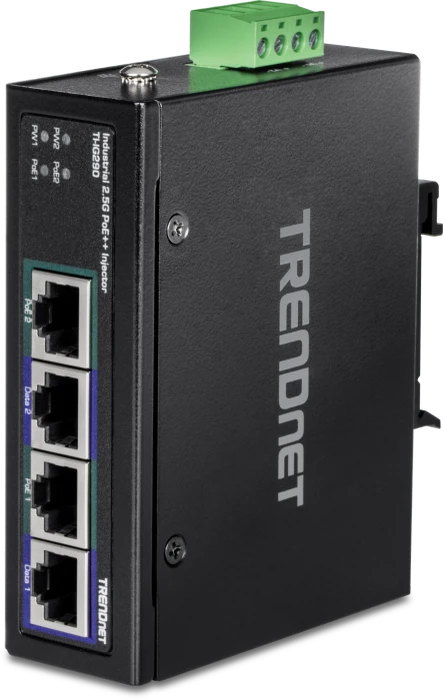 TRENDnet Industrial Railmount 2.5G PoE-Injektor, 4x RJ-45, 180W PoE++