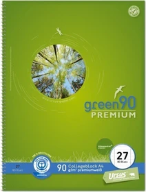 Ursus green90 Premium Collegeblock, A4, Lineatur 27, grün, 80 Blatt