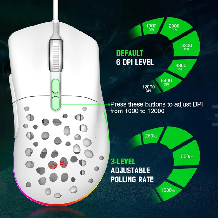 Ziyou Lang D19 RGB Gaming Mouse weiß, USB