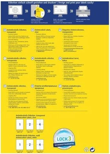 Avery-Zweckform Etiketten antimikrobiell, A5, wetterfest, transparent, 10 Blatt (20 Etiketten)