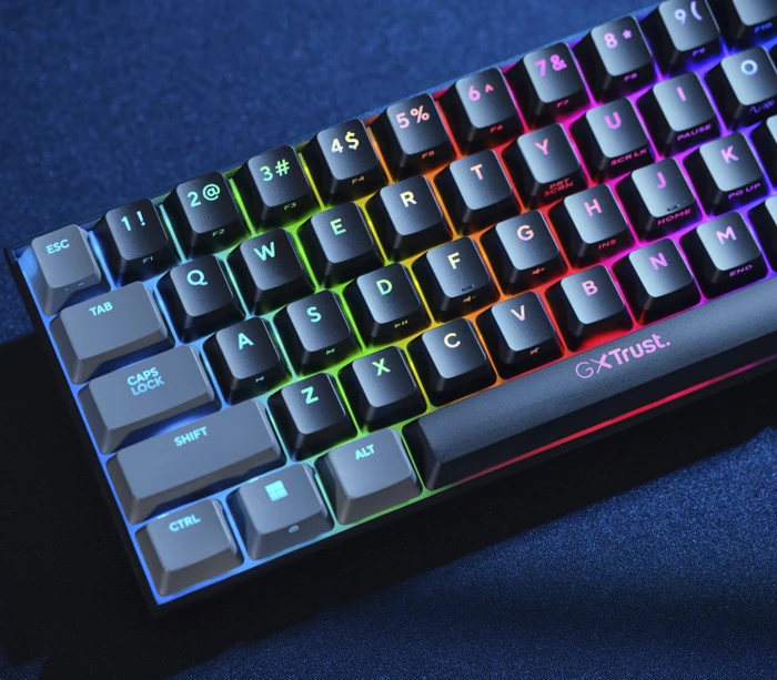 Trust Gaming GXT 867 Acira, 60%, schwarz, LEDs RGB, Outemu Red, USB, US