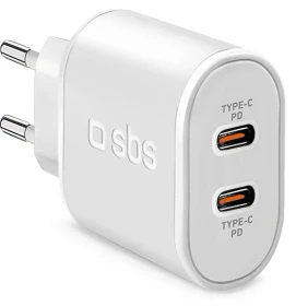 SBS Mobile 20W Power Delivery-Wandladegerät mit zwei USB-C-Ausgängen weiß