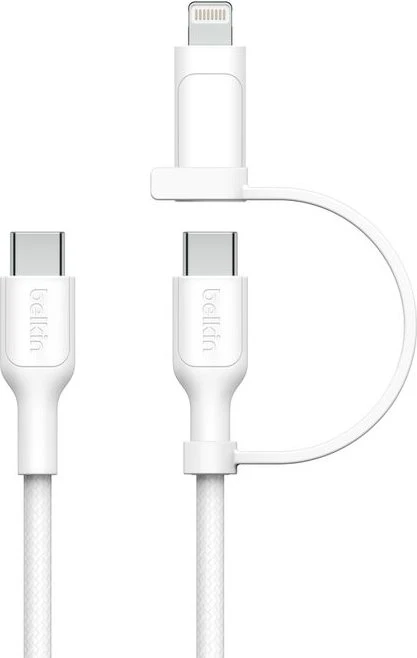 Belkin BoostCharge Pro 2-in-1-Kabel mit USB-C-Stecker und Lightning Connector weiß