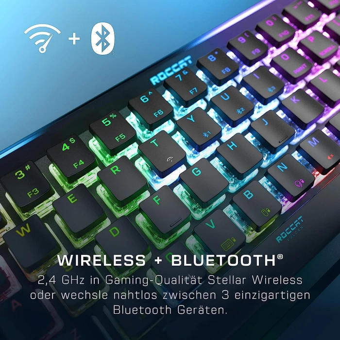 Roccat Vulcan II Mini Air, LEDs RGB, schwarz, TITAN II OPTICAL BROWN, USB/Bluetooth, DE